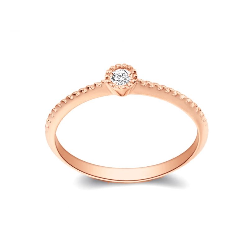 Anello di Fidanzamento Cristaline - Oro Rosa & Diamante Solitario - 7