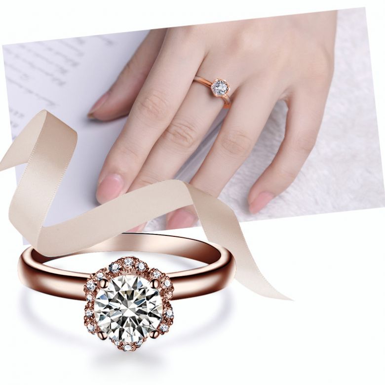 Anello di Fidanzamento Seducente Ranuncolo - Diamante Solitario Composto & Oro Rosa | Gemperles - 5