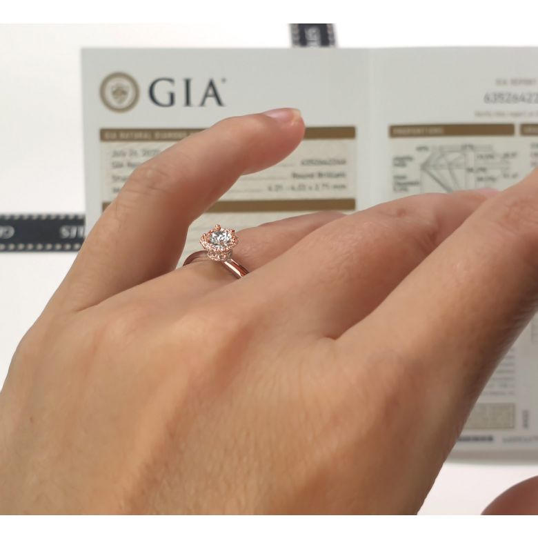 Anello di Fidanzamento Seducente Ranuncolo - Diamante Solitario Composto & Oro Rosa | Gemperles - 9