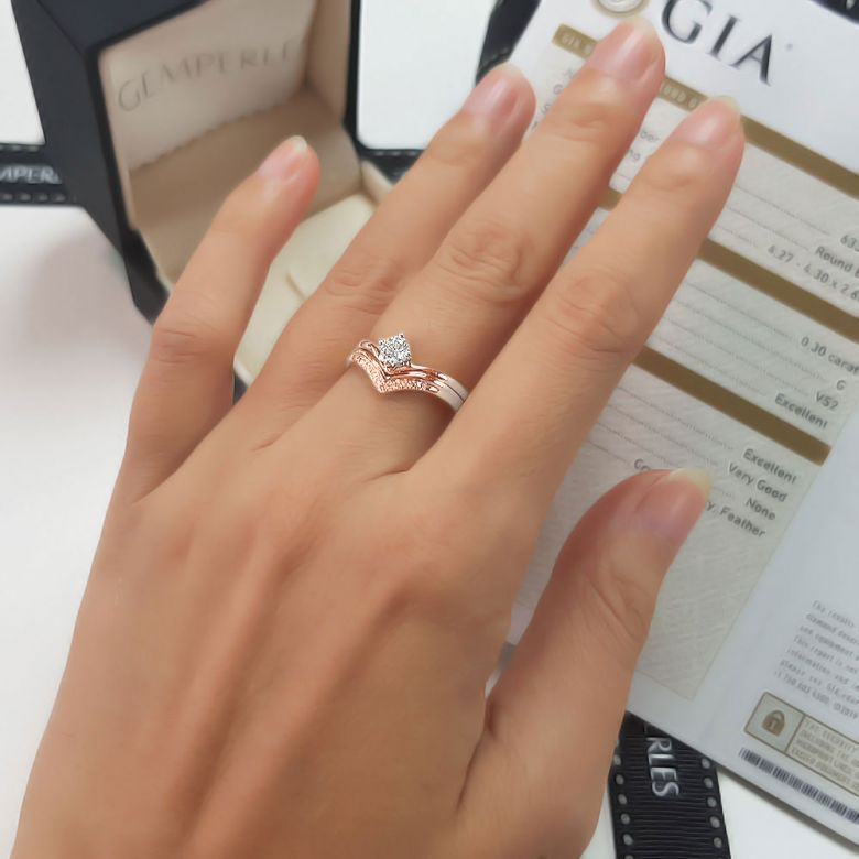 Anello di Fidanzamento Wonder Woman - Diamante Solitario Composto & Oro Rosa | Gemperles - 7
