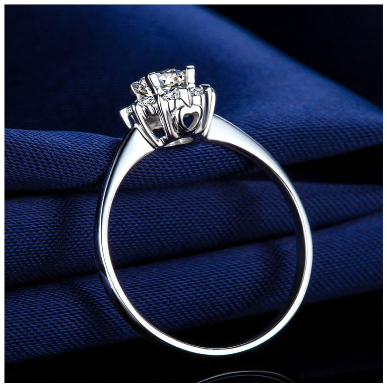 Anello Solitario Composto Cuore Screziato - Oro Bianco & Diamanti 0.33ct | Gemperles - 9