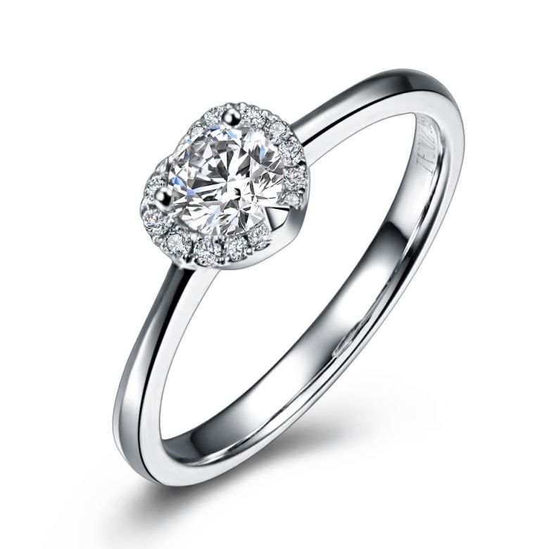 Anello di Fidanzamento Cuore di Diamante - Solitario Oro Bianco 18kt e Diamante | Gemperles - 1
