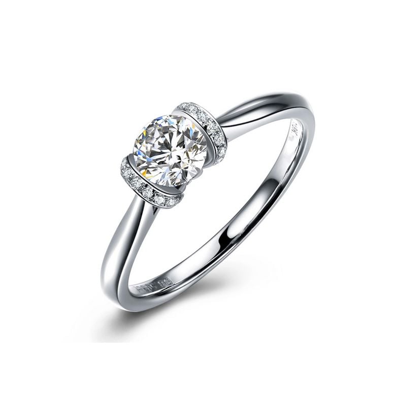 Diamanti incastonati - Oro bianco 18 carati - Anello solitario - 1