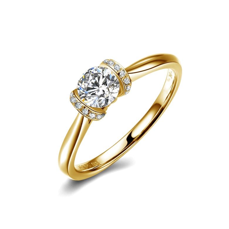 Diamanti incastonati - Oro giallo 18 carati - Anello solitario - 1