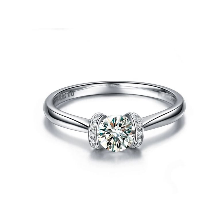 Diamanti incastonati - Oro bianco 18 carati - Anello solitario - 3