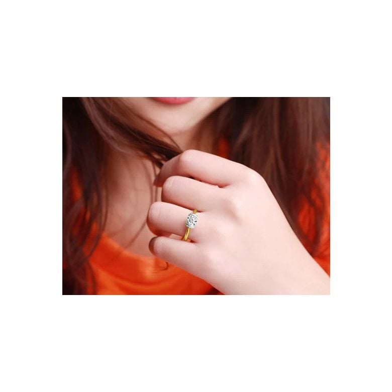 Diamanti incastonati - Oro giallo 18 carati - Anello solitario - 2