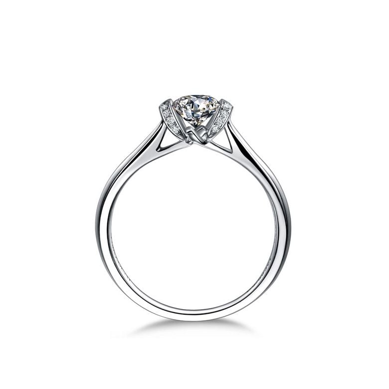 Diamanti incastonati - Oro bianco 18 carati - Anello solitario - 4