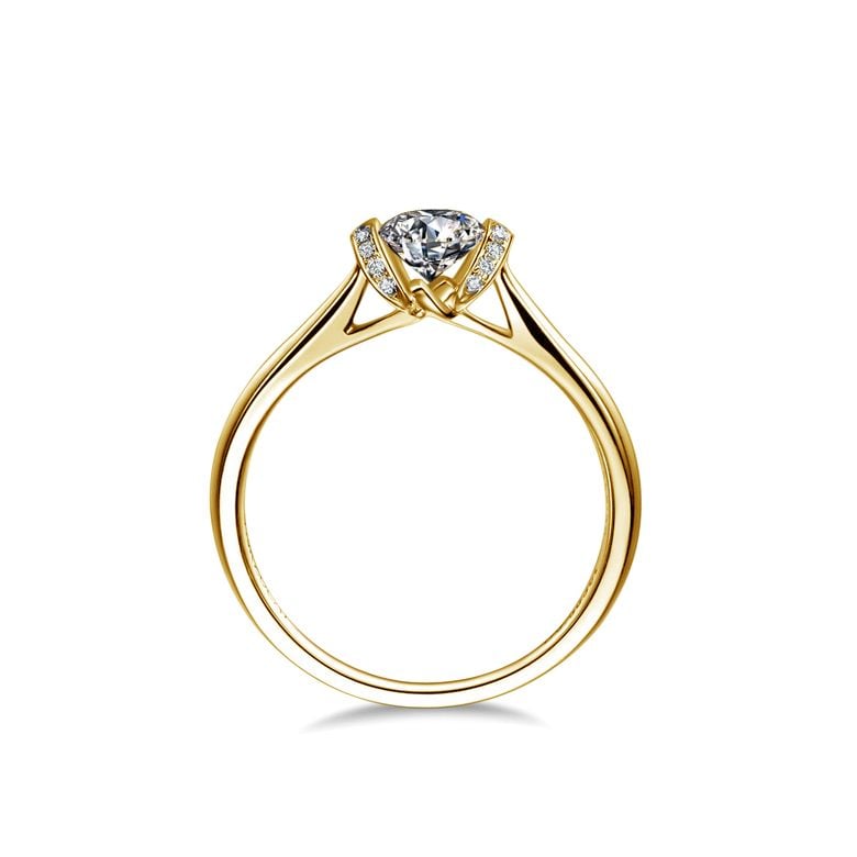 Diamanti incastonati - Oro giallo 18 carati - Anello solitario - 3