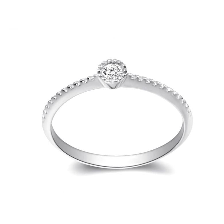 Anello di Fidanzamento Cristaline - Oro Bianco & Diamante Solitario - 7