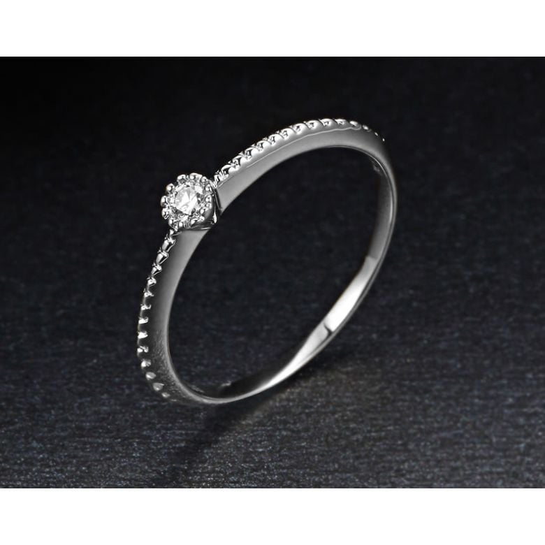 Anello di Fidanzamento Cristaline - Oro Bianco & Diamante Solitario - 4