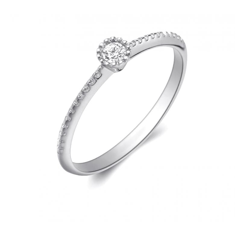 Anello di Fidanzamento Cristaline - Oro Bianco & Diamante Solitario - 1
