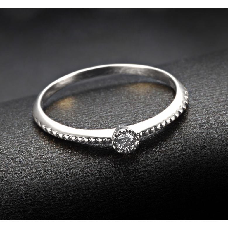 Anello di Fidanzamento Cristaline - Oro Bianco & Diamante Solitario - 5