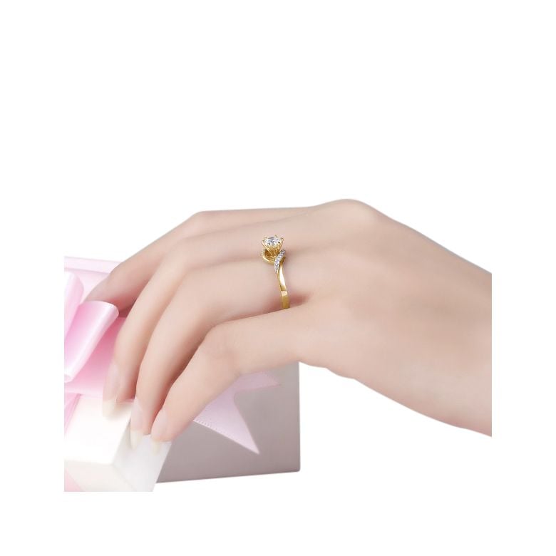 Anello Solitario di Fidanzamento Laccio - Oro Giallo & Diamanti | Gemperles - 2
