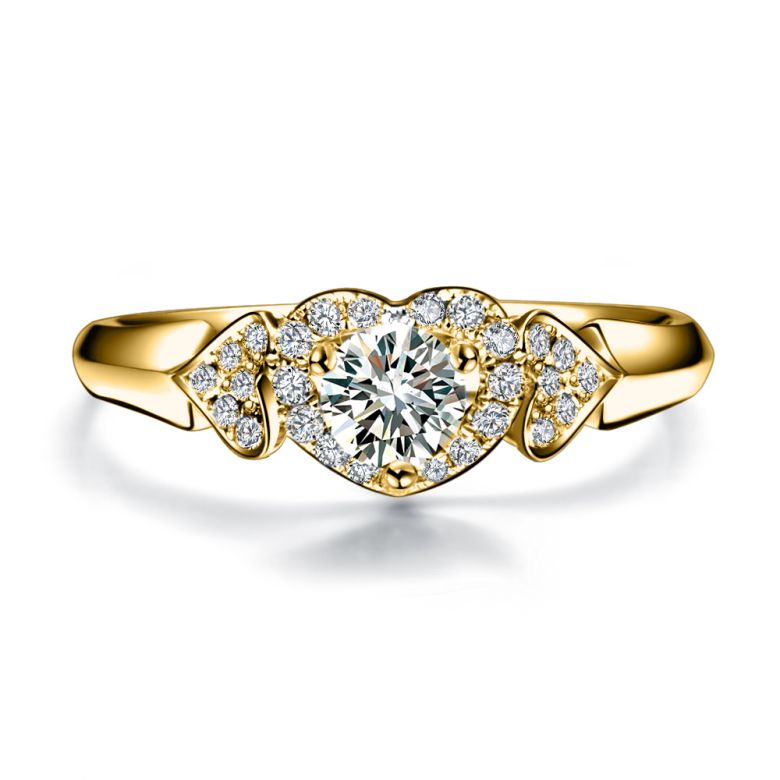 Anello di Fidanzamento Cuori Splendidi - 3 Cuori in Diamanti & Oro Giallo | Gemperles - 1