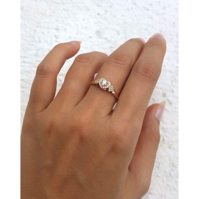 Anello di Fidanzamento Cuori Splendidi - 3 Cuori in Diamanti & Oro Giallo | Gemperles - 6