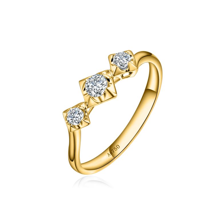 Anello di fidanzamento trilogia in oro giallo - 3 diamanti 0.20ct - 1