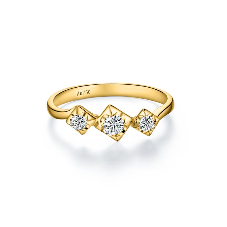Anello di fidanzamento trilogia in oro giallo - 3 diamanti 0.20ct - 4