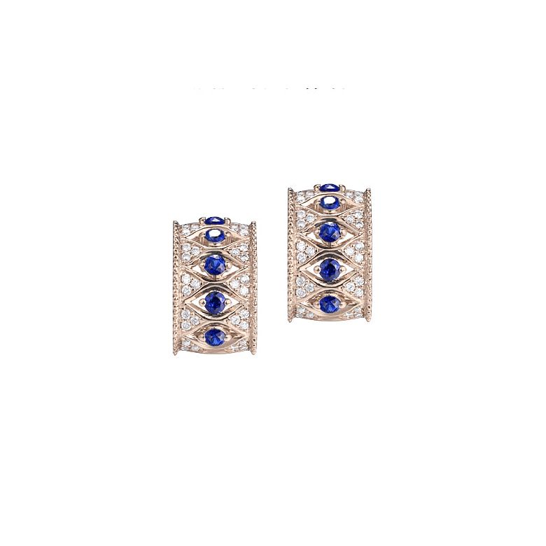 Orecchini a Lobo Farnese - Oro Rosa, Diamanti & Zaffiri - 1