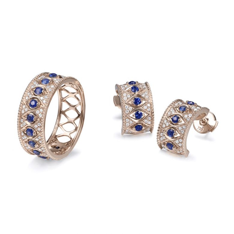 Orecchini a Lobo Farnese - Oro Rosa, Diamanti & Zaffiri - 5