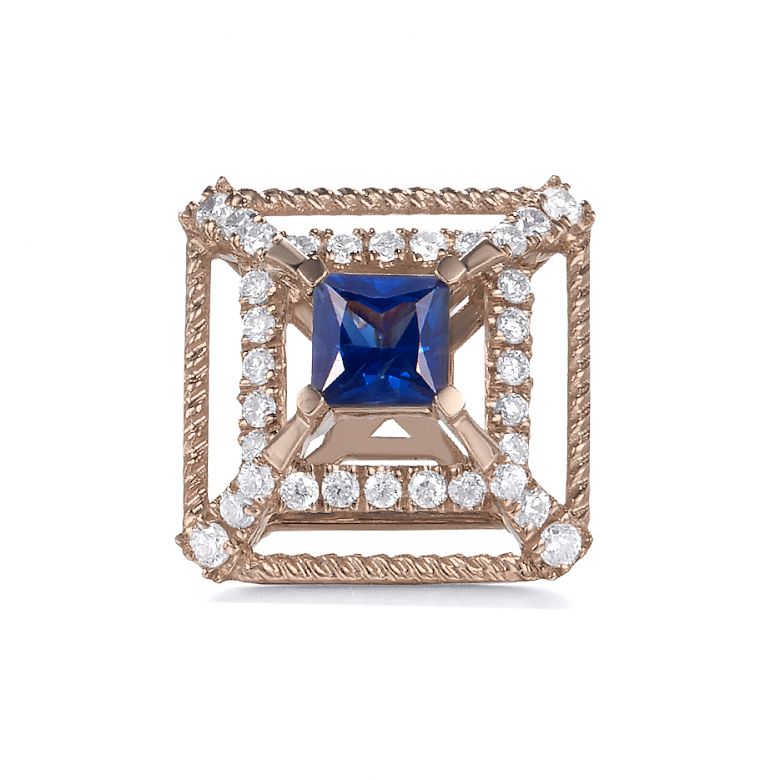 Orecchini A Lobo Quadro - Oro Rosa, Diamanti & Zaffiri - 3