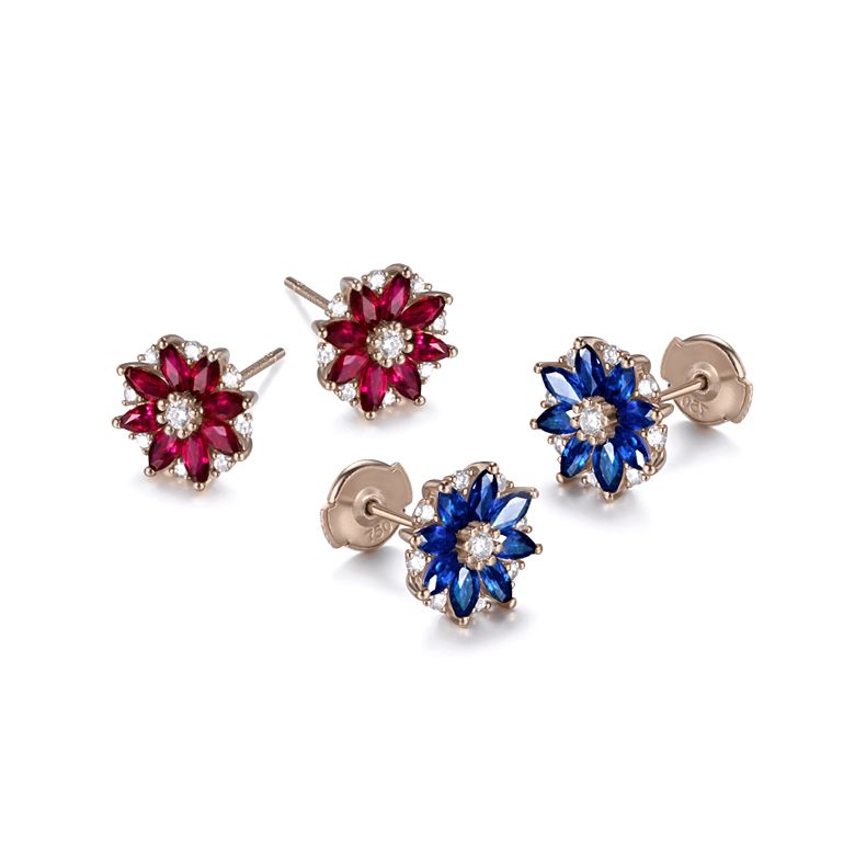 Orecchini a Lobo Blue Mist - Oro Rosa, Diamanti & Zaffiri - 3
