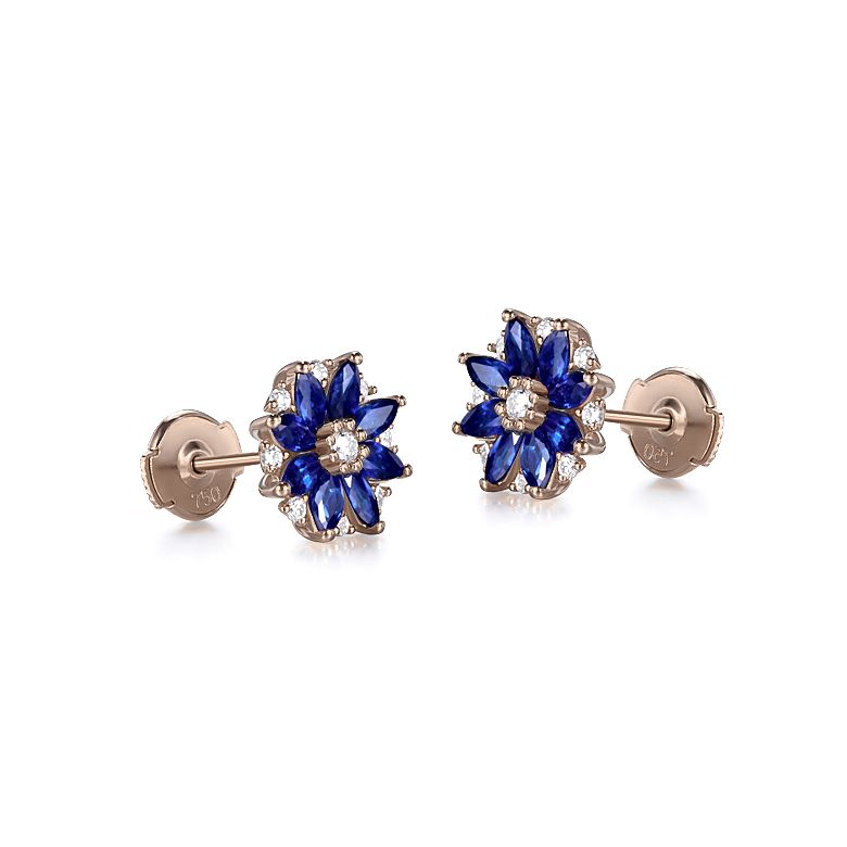 Orecchini a Lobo Blue Mist - Oro Rosa, Diamanti & Zaffiri - 5