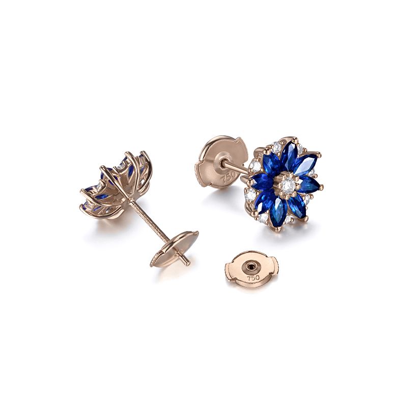 Orecchini a Lobo Blue Mist - Oro Rosa, Diamanti & Zaffiri - 6