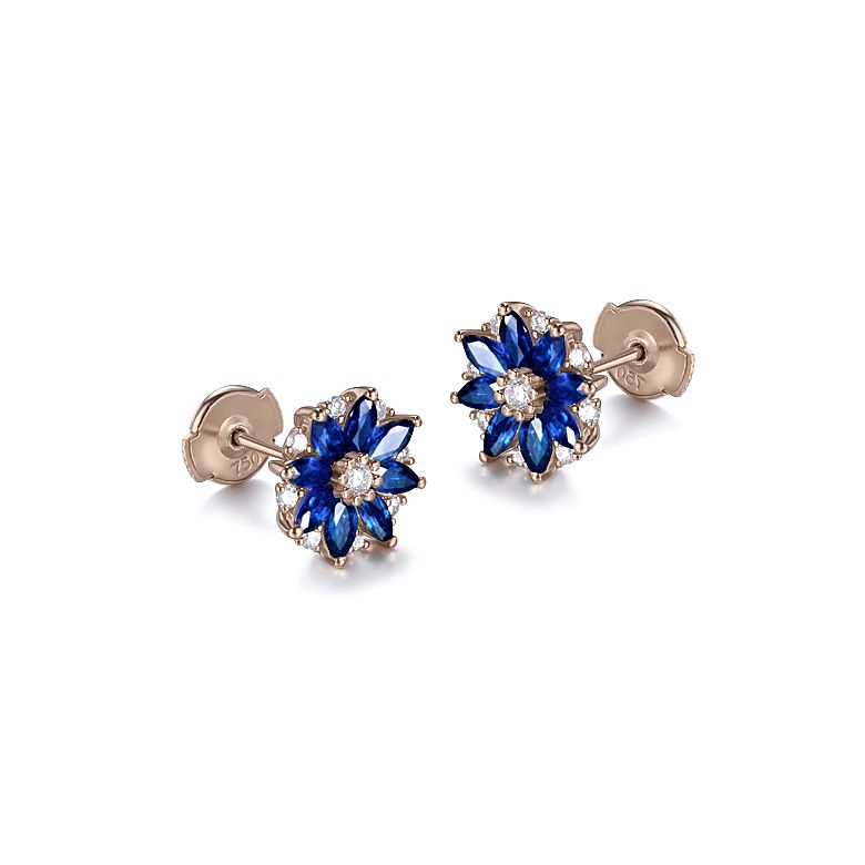 Orecchini a Lobo Blue Mist - Oro Rosa, Diamanti & Zaffiri - 8