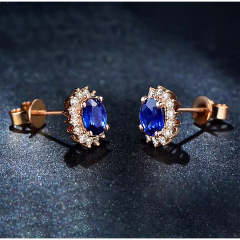 Orecchino fiore de bleuet Zaffiro, diamante oro bianco - 3