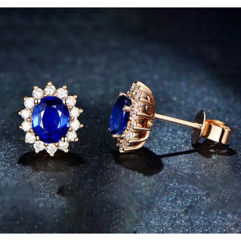 Orecchino fiore de bleuet Zaffiro, diamante oro bianco - 4
