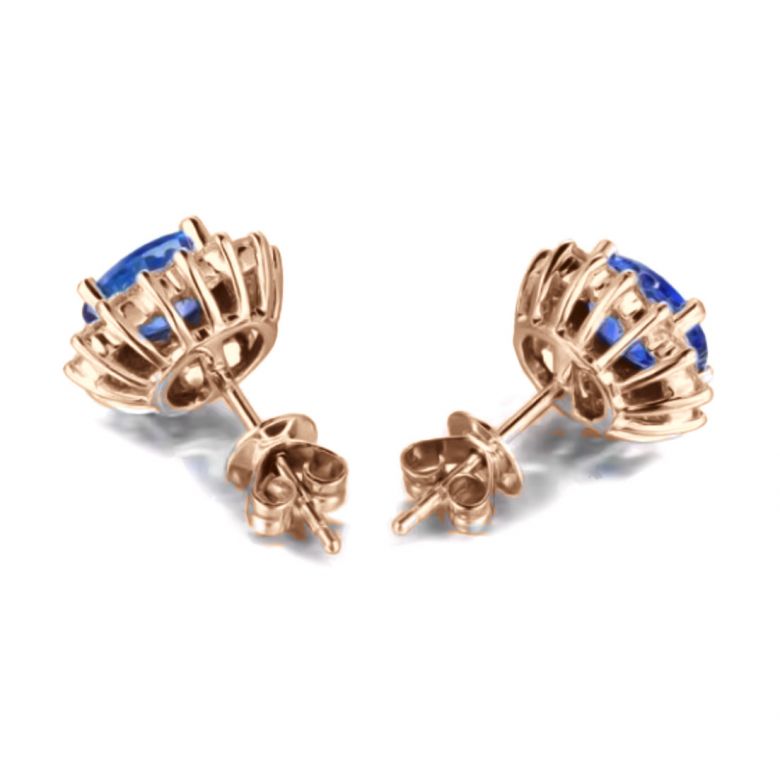Orecchino fiore de bleuet Zaffiro, diamante oro rosa - 2