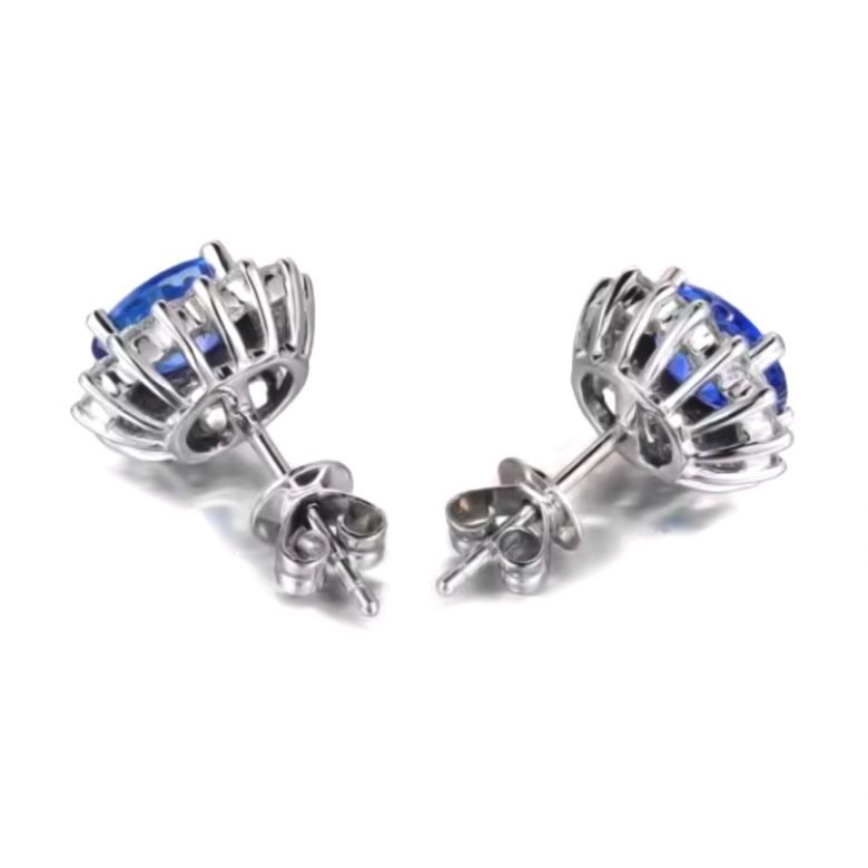 Orecchino fiore de bleuet Zaffiro, diamante oro bianco - 2