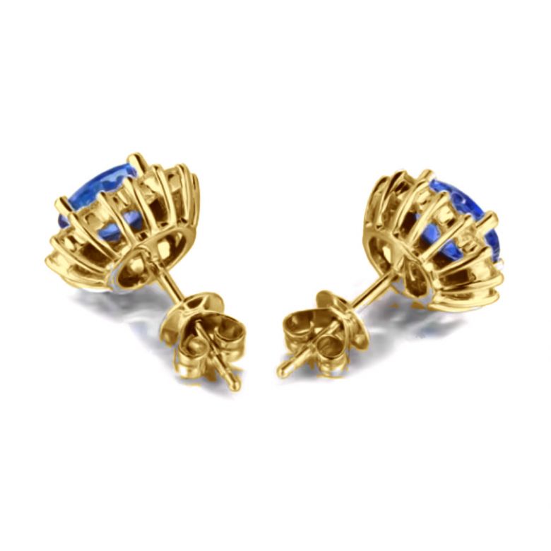 Orecchino fiore de bleuet Zaffiro, diamante oro giallo - 2