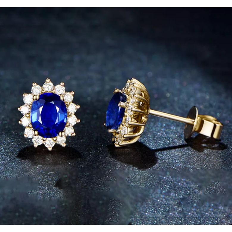 Orecchino fiore de bleuet Zaffiro, diamante oro giallo - 4