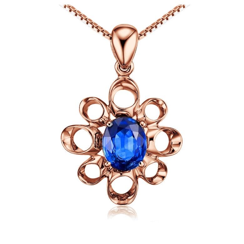 Gioiello ciondolo fiore - Oro rosa 18 carati - Zaffiro - 1