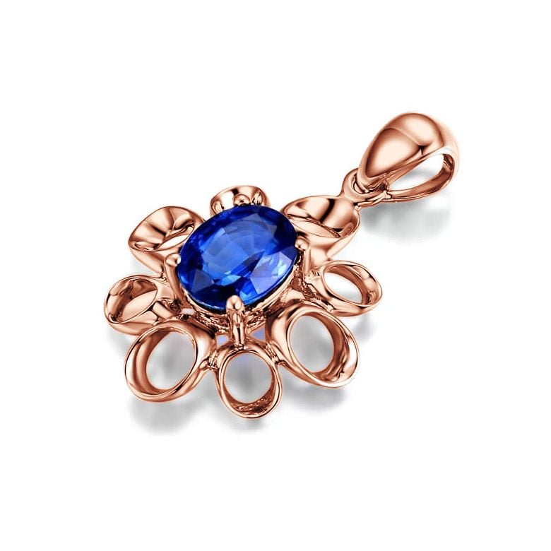 Gioiello ciondolo fiore - Oro rosa 18 carati - Zaffiro - 2