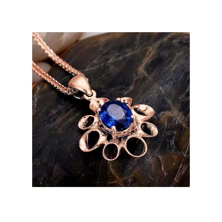 Gioiello ciondolo fiore - Oro rosa 18 carati - Zaffiro - 5