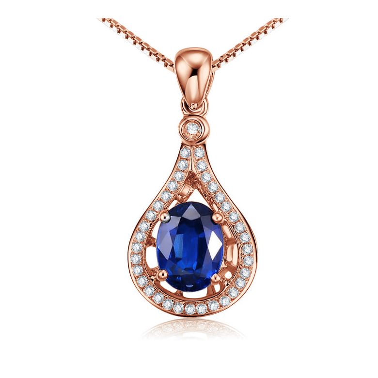 Zaffiro e Diamanti su Oro Rosa - Ciondolo Ovale - 1