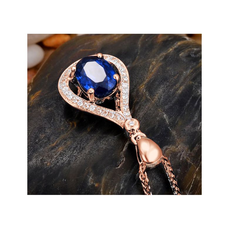 Zaffiro e Diamanti su Oro Rosa - Ciondolo Ovale - 3