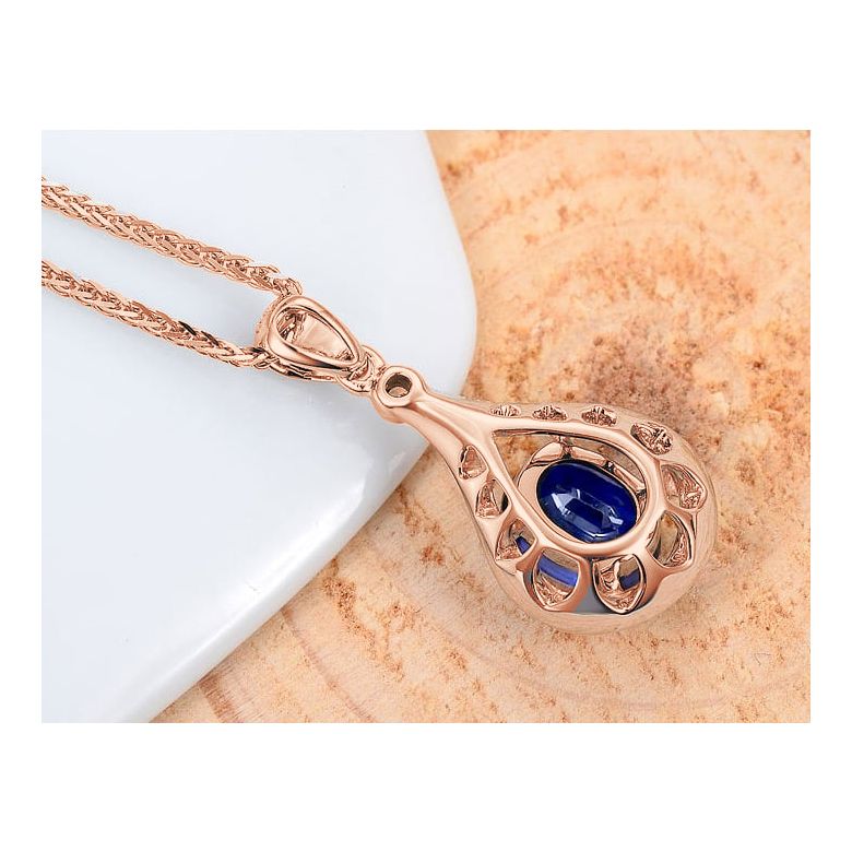 Zaffiro e Diamanti su Oro Rosa - Ciondolo Ovale - 4