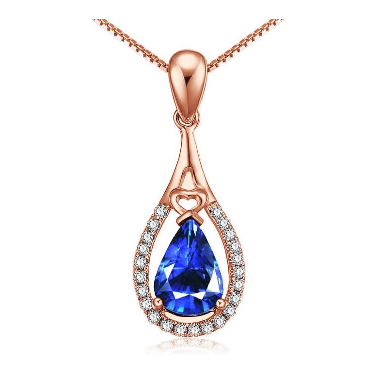 Ciondolo Larme de joie - Oro Rosa 18kt, Zaffiro & Diamanti - 1