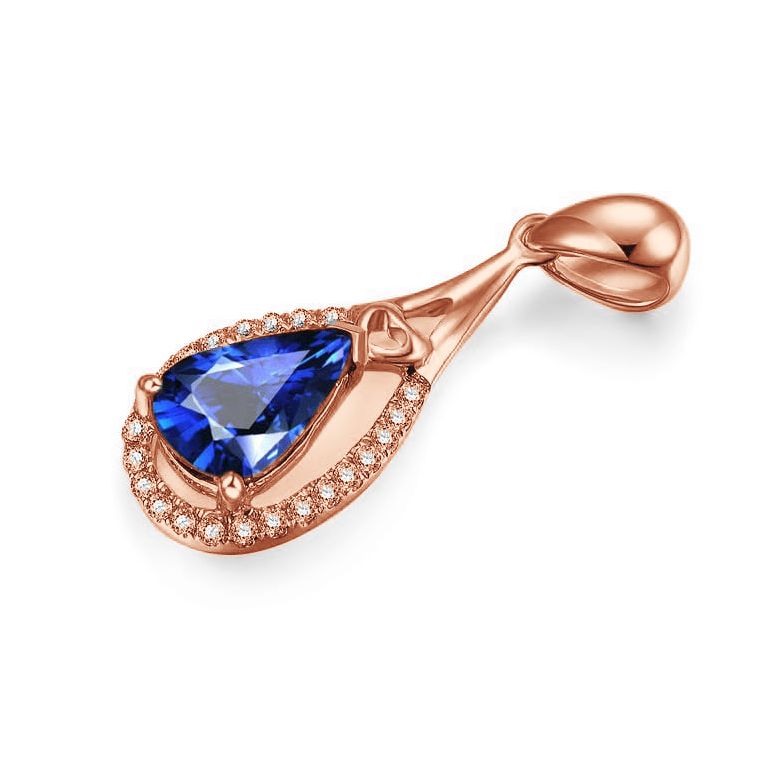 Ciondolo Larme de joie - Oro Rosa 18kt, Zaffiro & Diamanti - 2