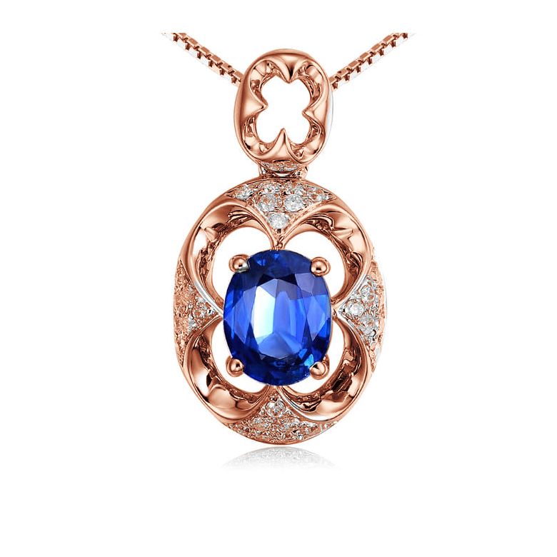 Ciondolo con Zaffiro Ovale e Diamanti - Oro rosa - 1