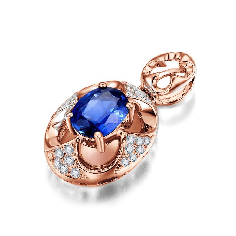 Ciondolo con Zaffiro Ovale e Diamanti - Oro rosa - 2