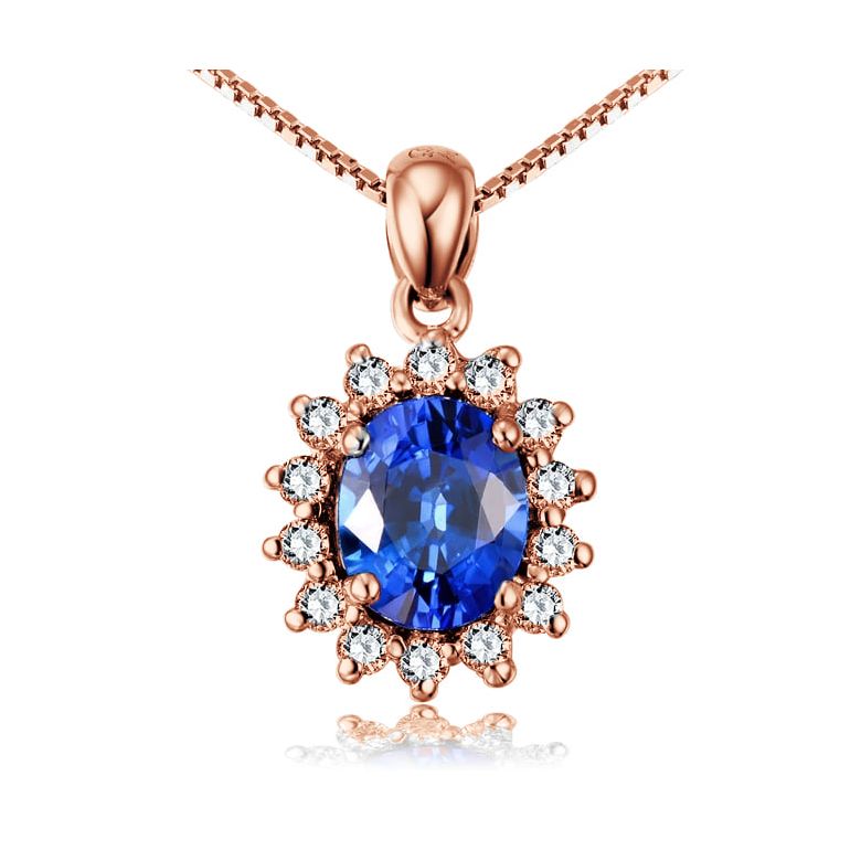 Corona diamantata in oro 18 carati - Ciondolo con Zaffiro oro rosa - 1