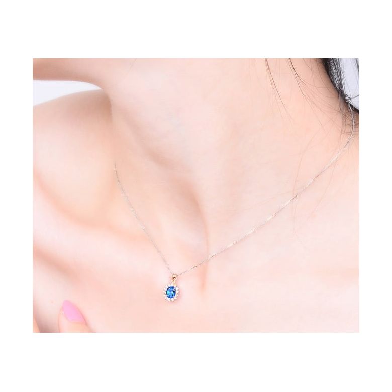 Corona diamantata in oro 18 carati - Ciondolo con Zaffiro oro rosa - 2