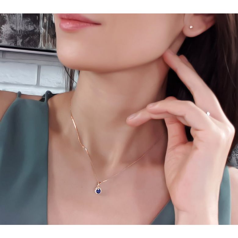 Corona diamantata in oro 18 carati - Ciondolo con Zaffiro oro rosa - 4
