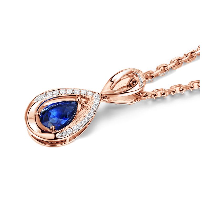 Ciondolo Zaffiro taglio Pera - Oro rosa e diamanti - 3