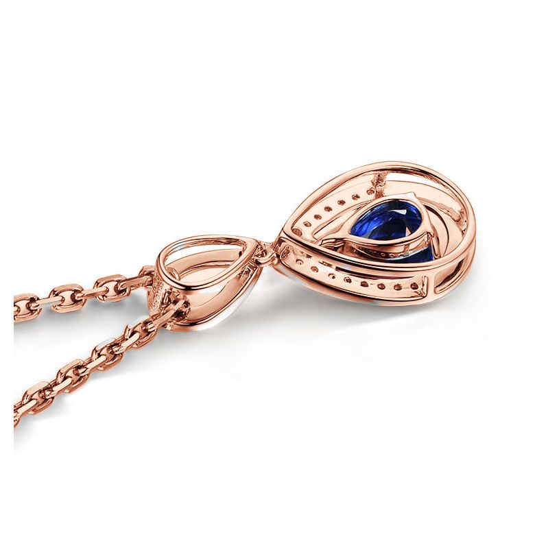 Ciondolo Zaffiro taglio Pera - Oro rosa e diamanti - 5