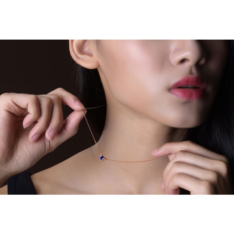 Collana Ciondolo cuore di Zaffiro e Diamante su Oro rosa - 2